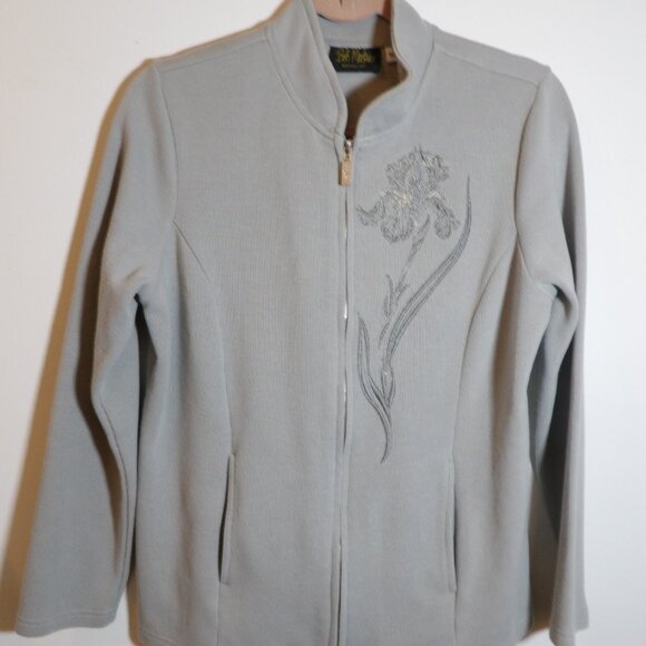 Women's Designer Bob Mackie Gray Embroidered Shirt Size Medium - Picture 2 of 4